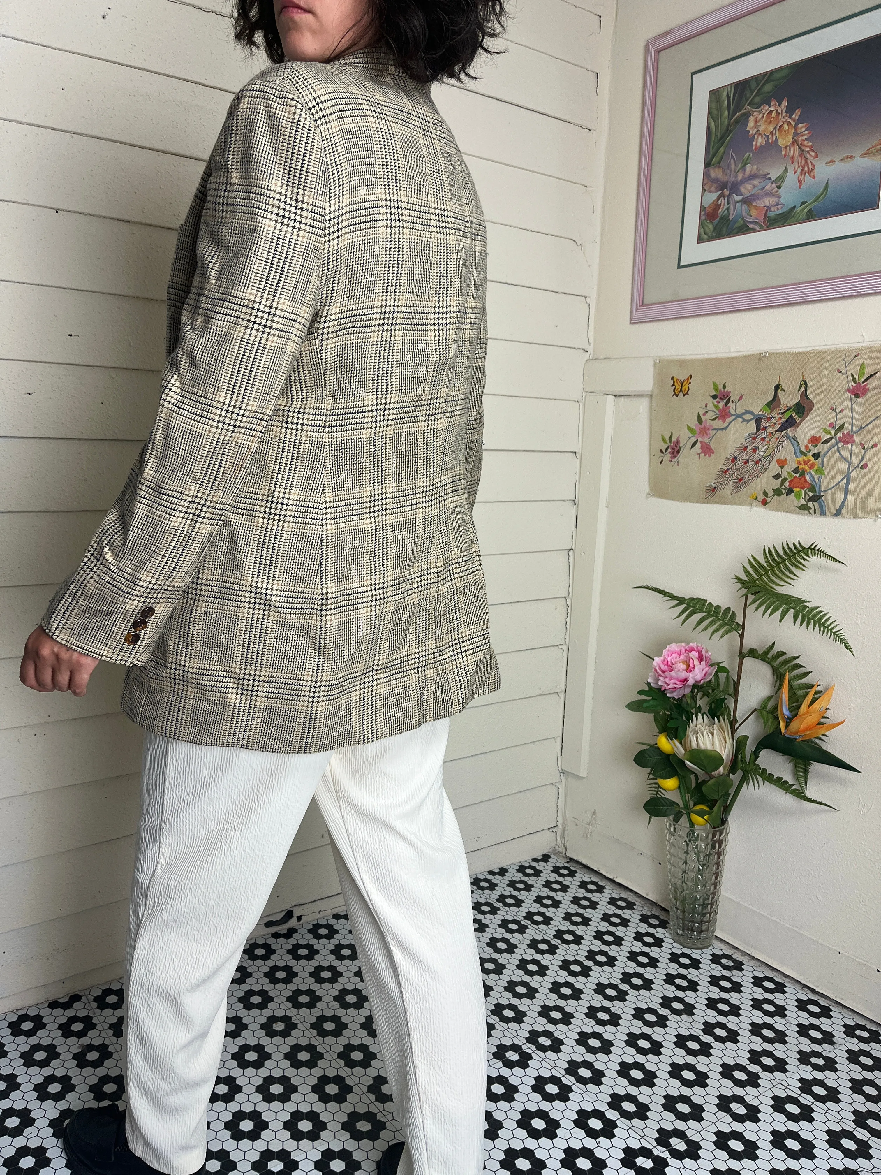 80s JONES NEW YORK COUNTRY TAN PLAID BLAZER