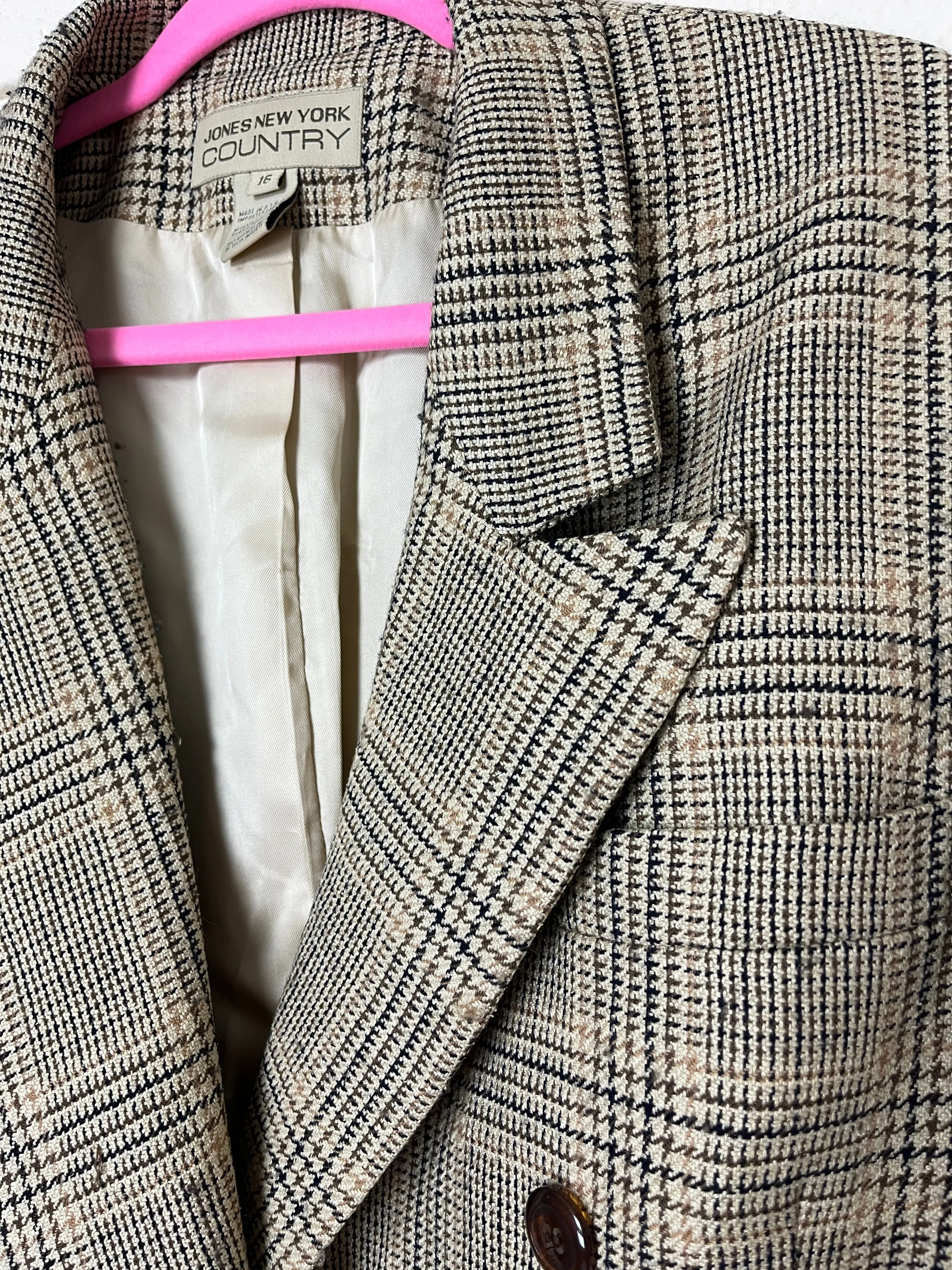 80s JONES NEW YORK COUNTRY TAN PLAID BLAZER
