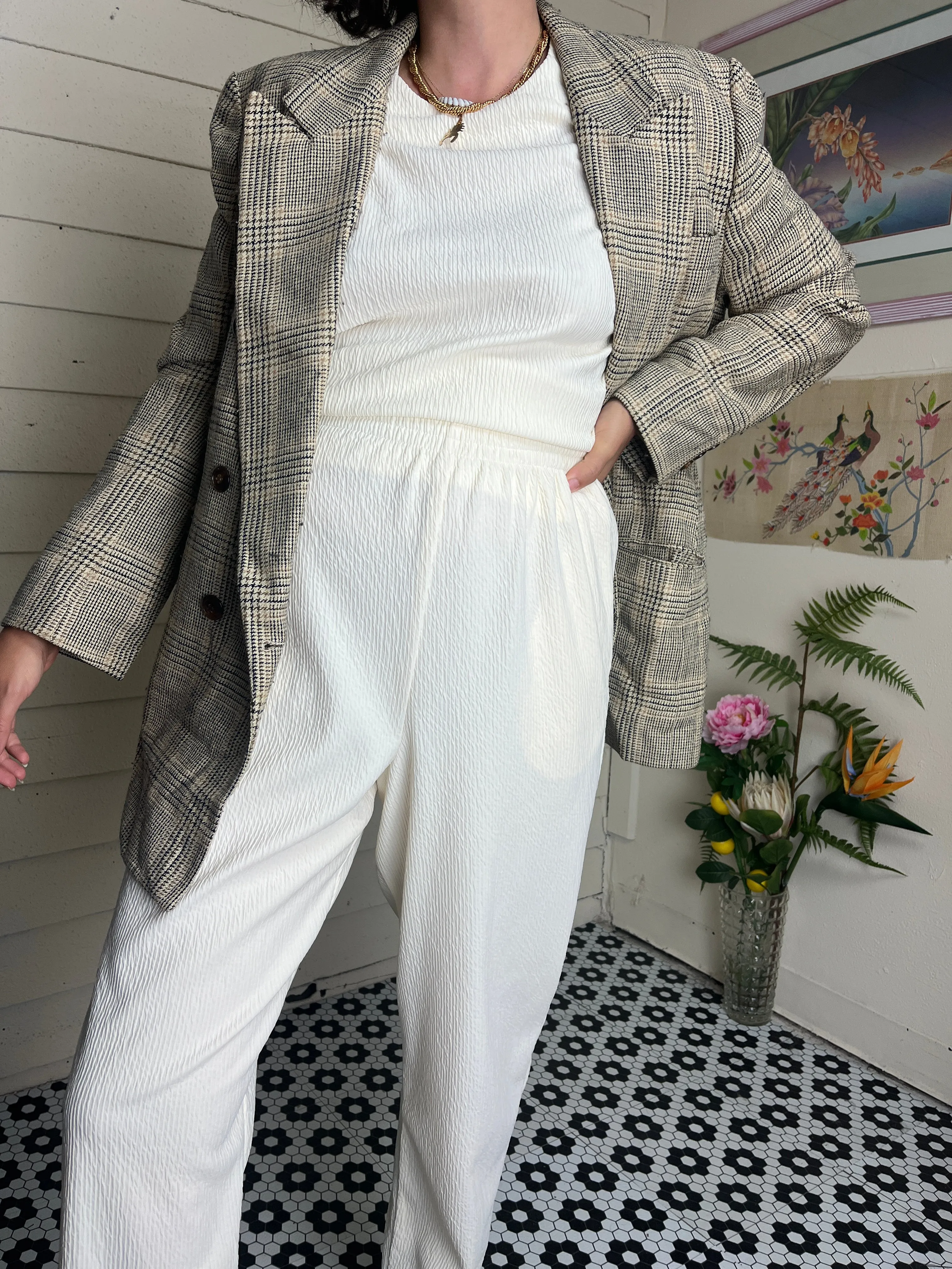 80s JONES NEW YORK COUNTRY TAN PLAID BLAZER