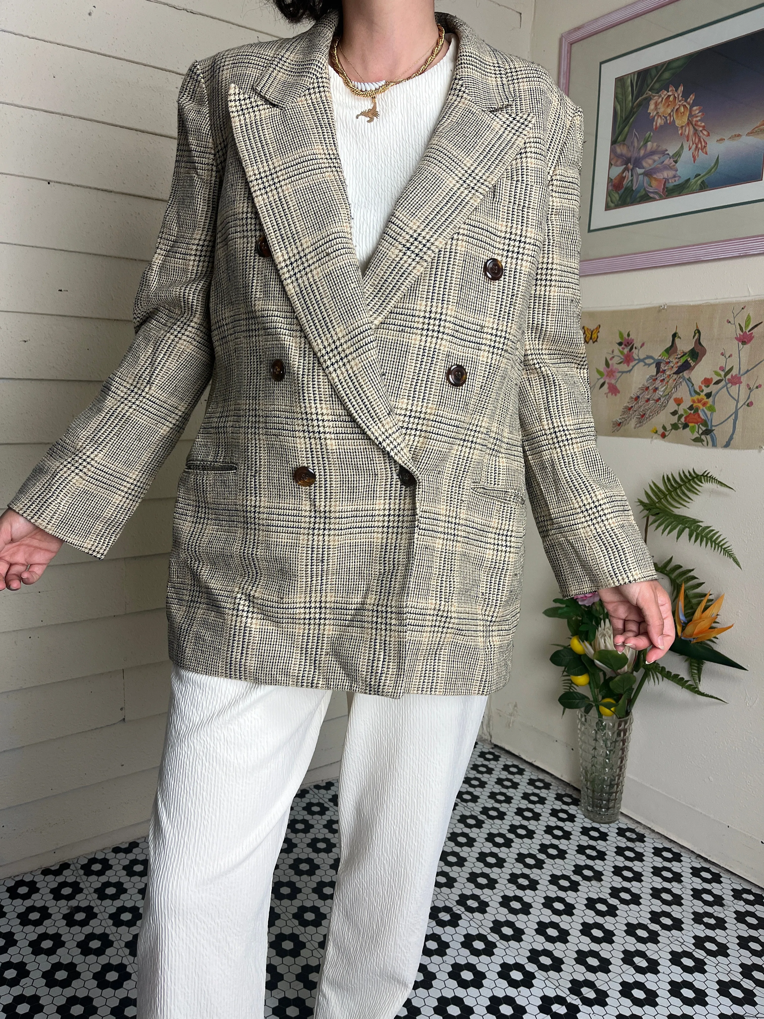 80s JONES NEW YORK COUNTRY TAN PLAID BLAZER