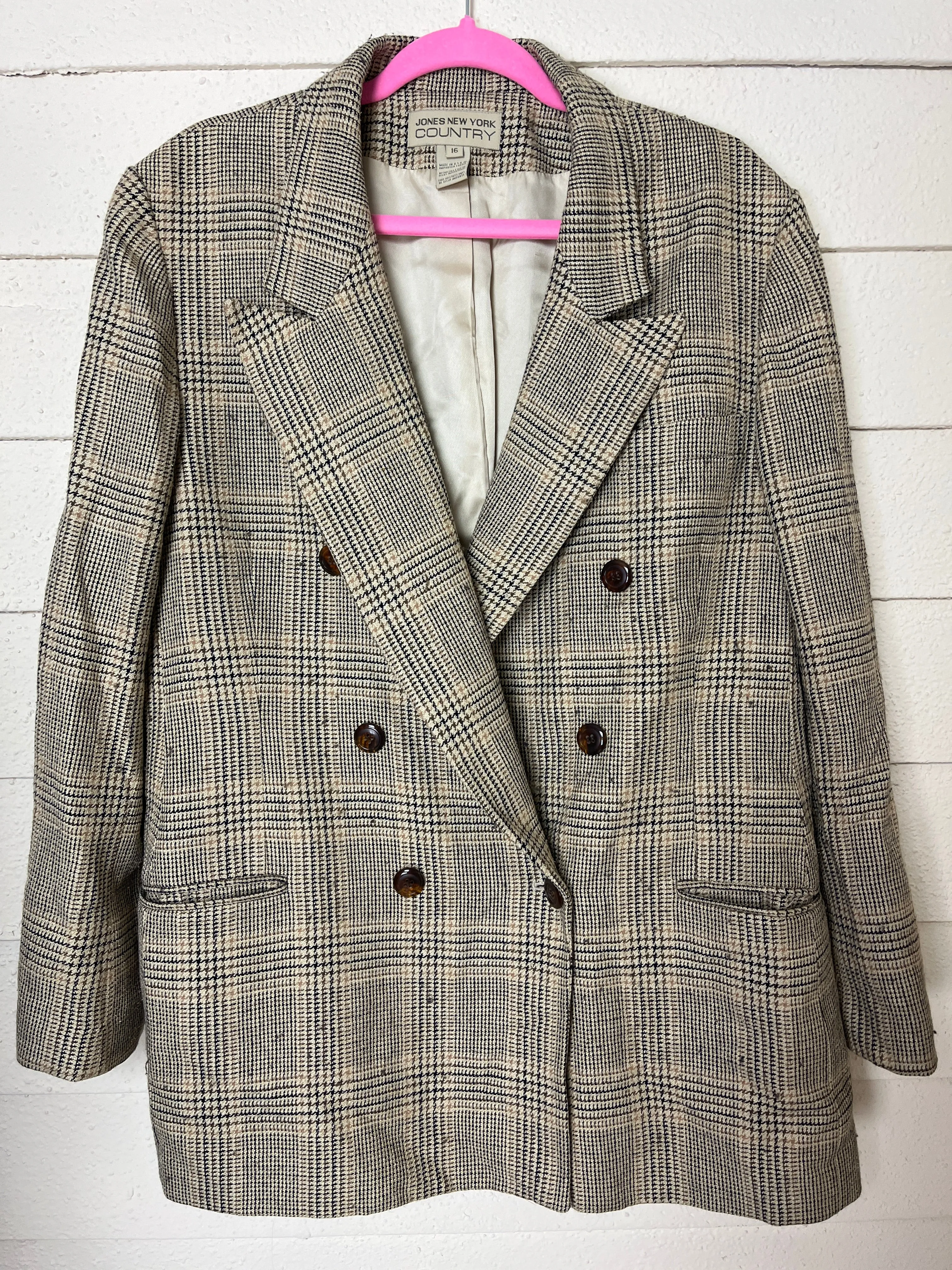 80s JONES NEW YORK COUNTRY TAN PLAID BLAZER