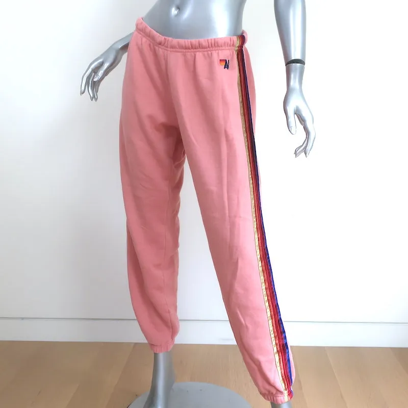 Aviator Nation Velvet Stripe Sweatpants Pink Size Large