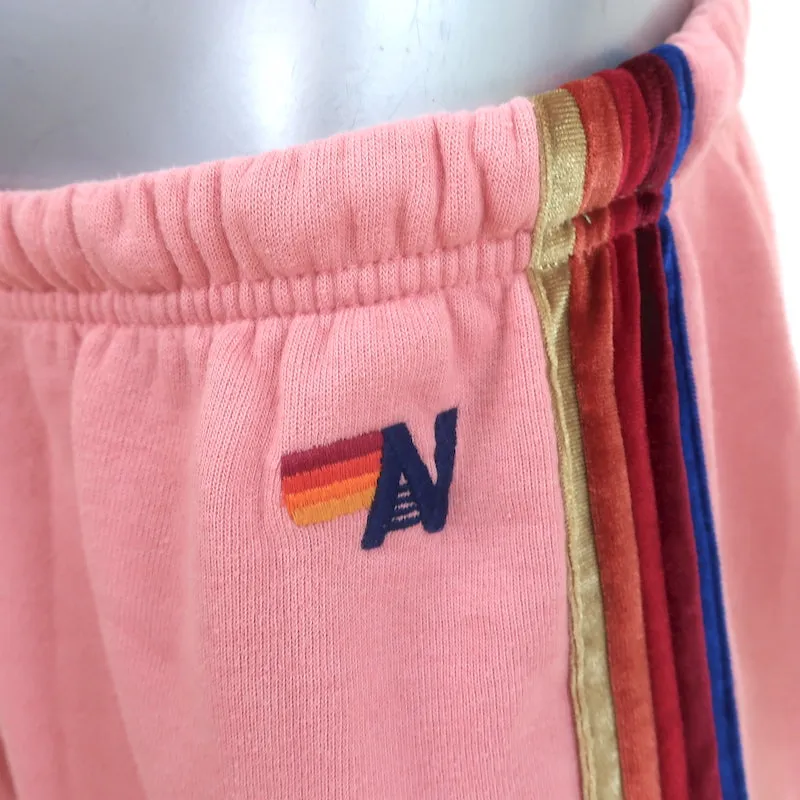 Aviator Nation Velvet Stripe Sweatpants Pink Size Large