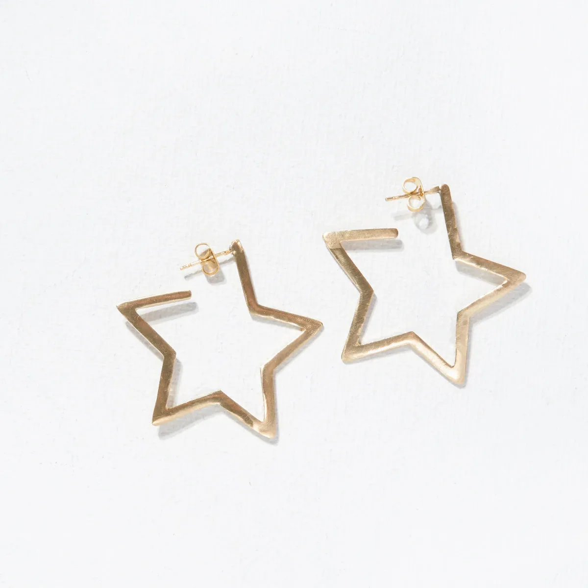 Brass Hammered Star Hoops