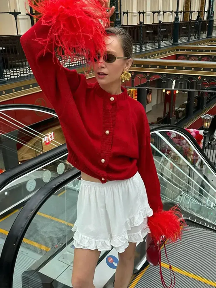 Chicmy-Luxury Velvet Patchwork Long Sleeve Sweater Coat Women Elegant O Neck Single Breasted Crop Cardigan Autumn Lady Warm Knitwear