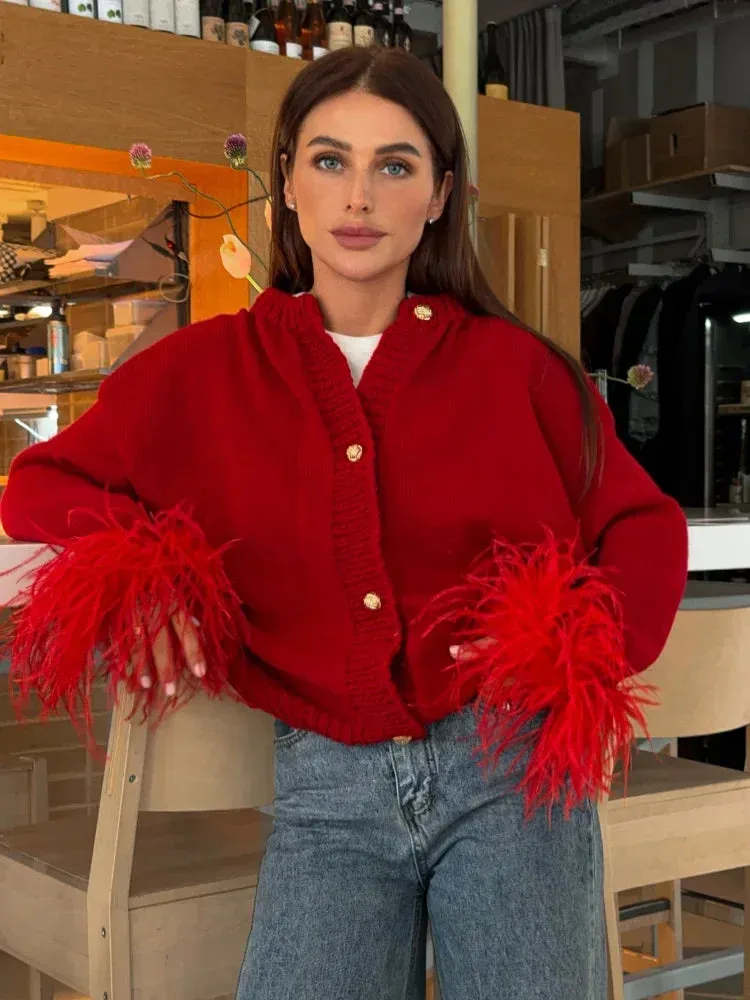 Chicmy-Luxury Velvet Patchwork Long Sleeve Sweater Coat Women Elegant O Neck Single Breasted Crop Cardigan Autumn Lady Warm Knitwear