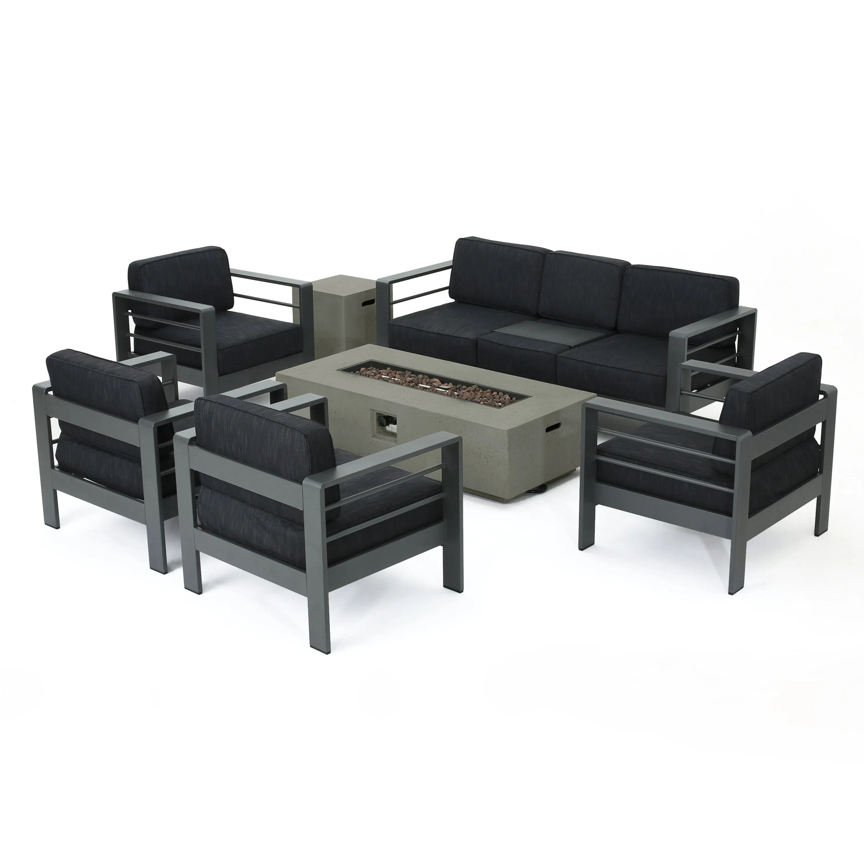 Coral Bay Outdoor Gray Aluminum 7 Piece Sofa Chat Set with Fire Table