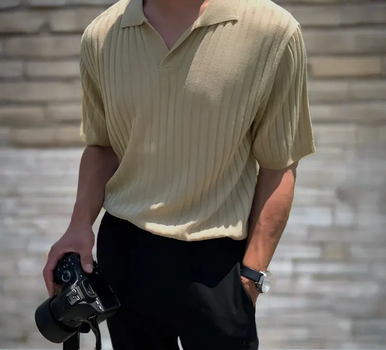 DAPPER STREET SUPPLY CO. - Men's Casual Ribbed V-Neck Polo Spring & Summer Shirt