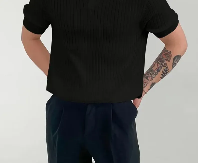 DAPPER STREET SUPPLY CO. - Men's Casual Ribbed V-Neck Polo Spring & Summer Shirt