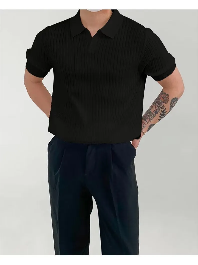 DAPPER STREET SUPPLY CO. - Men's Casual Ribbed V-Neck Polo Spring & Summer Shirt