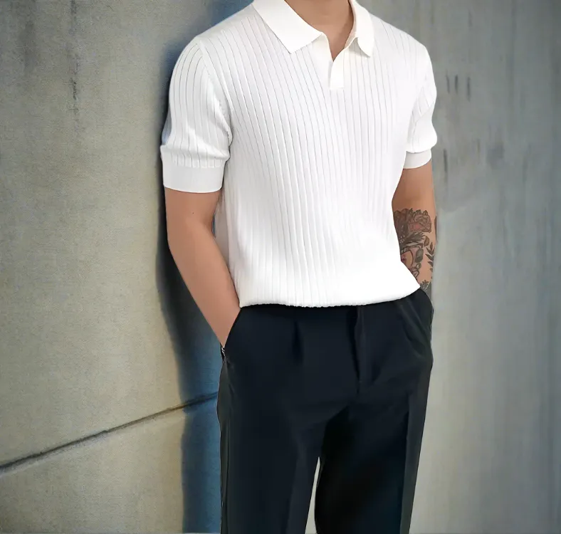DAPPER STREET SUPPLY CO. - Men's Casual Ribbed V-Neck Polo Spring & Summer Shirt