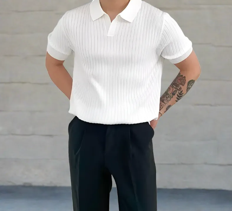 DAPPER STREET SUPPLY CO. - Men's Casual Ribbed V-Neck Polo Spring & Summer Shirt