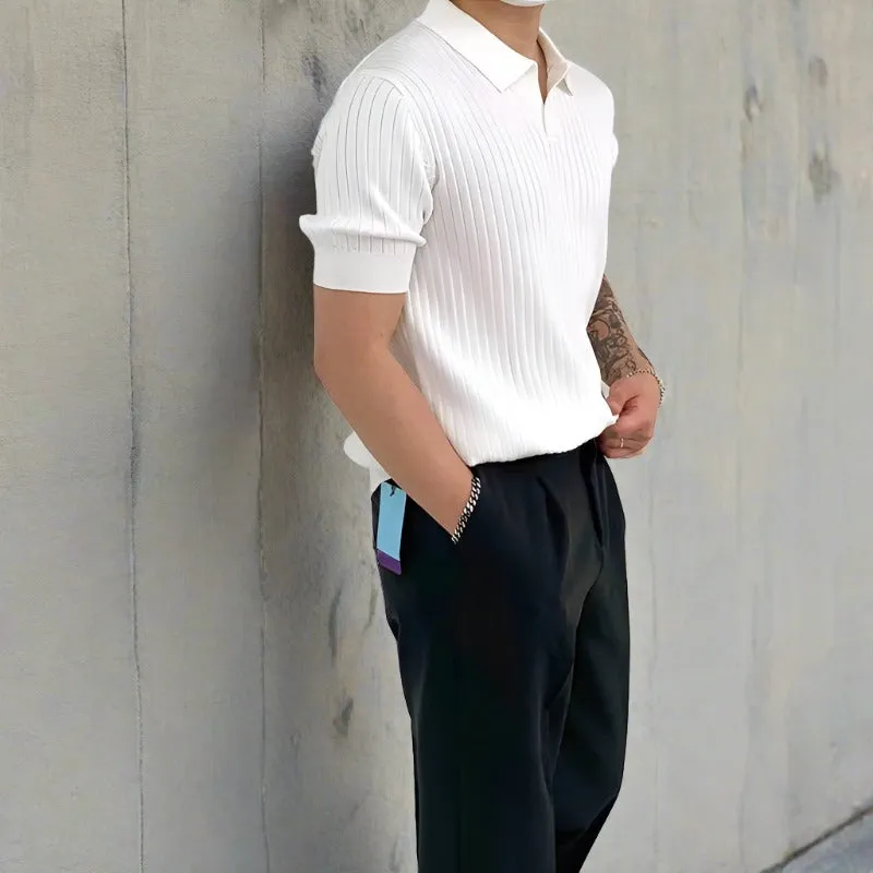 DAPPER STREET SUPPLY CO. - Men's Casual Ribbed V-Neck Polo Spring & Summer Shirt