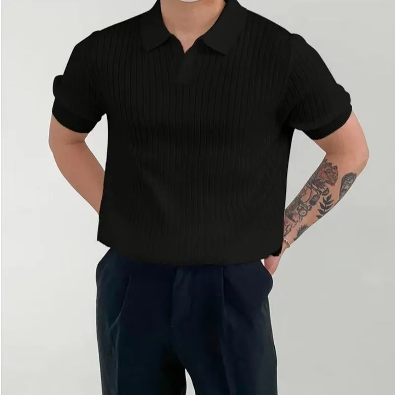 DAPPER STREET SUPPLY CO. - Men's Casual Ribbed V-Neck Polo Spring & Summer Shirt