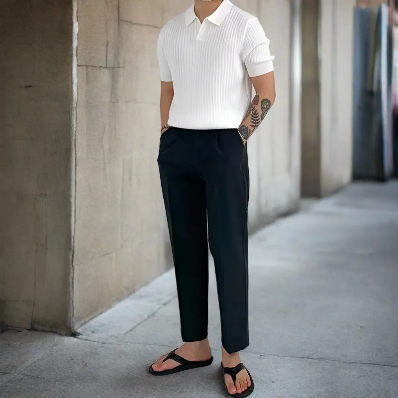 DAPPER STREET SUPPLY CO. - Men's Casual Ribbed V-Neck Polo Spring & Summer Shirt