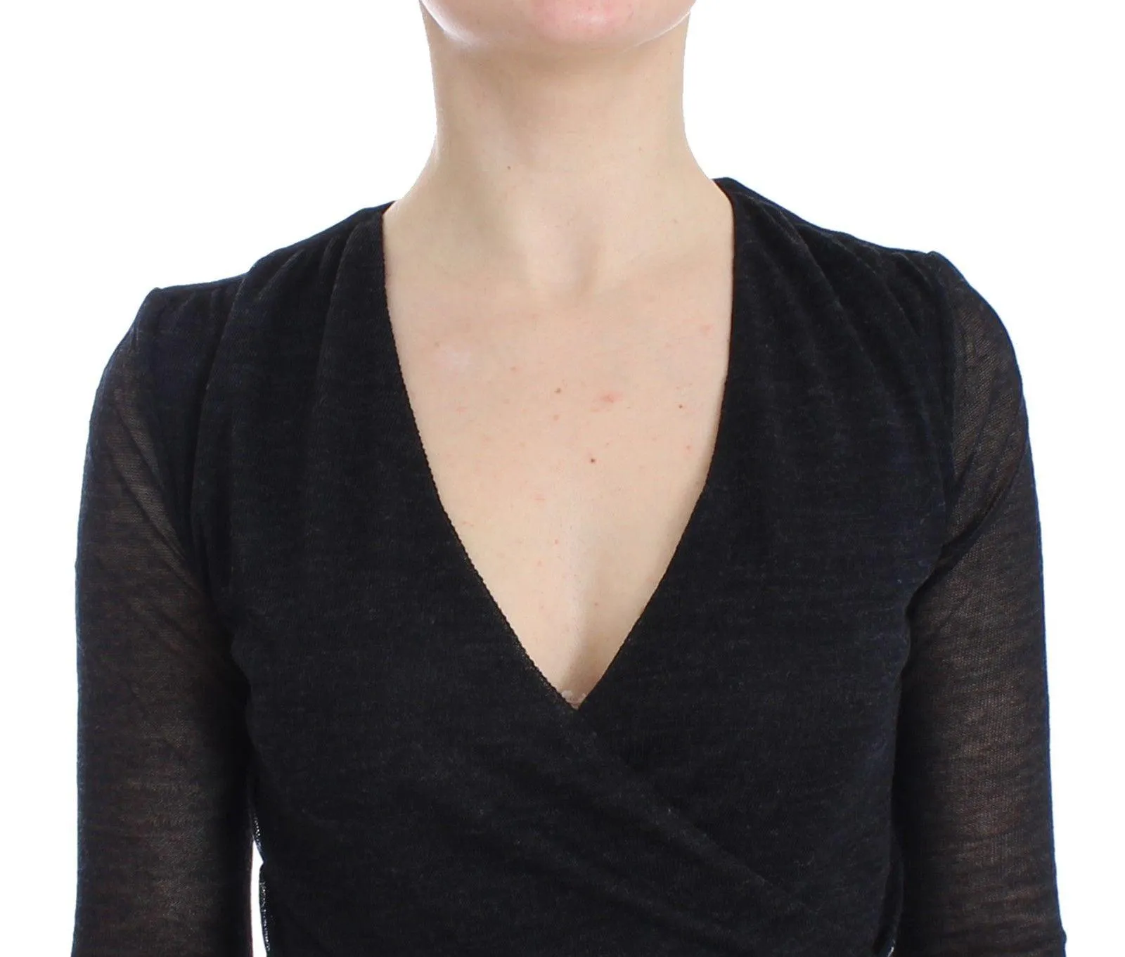 Ermanno Scervino Black Wool Blend Stretch Long Sleeve Sweater