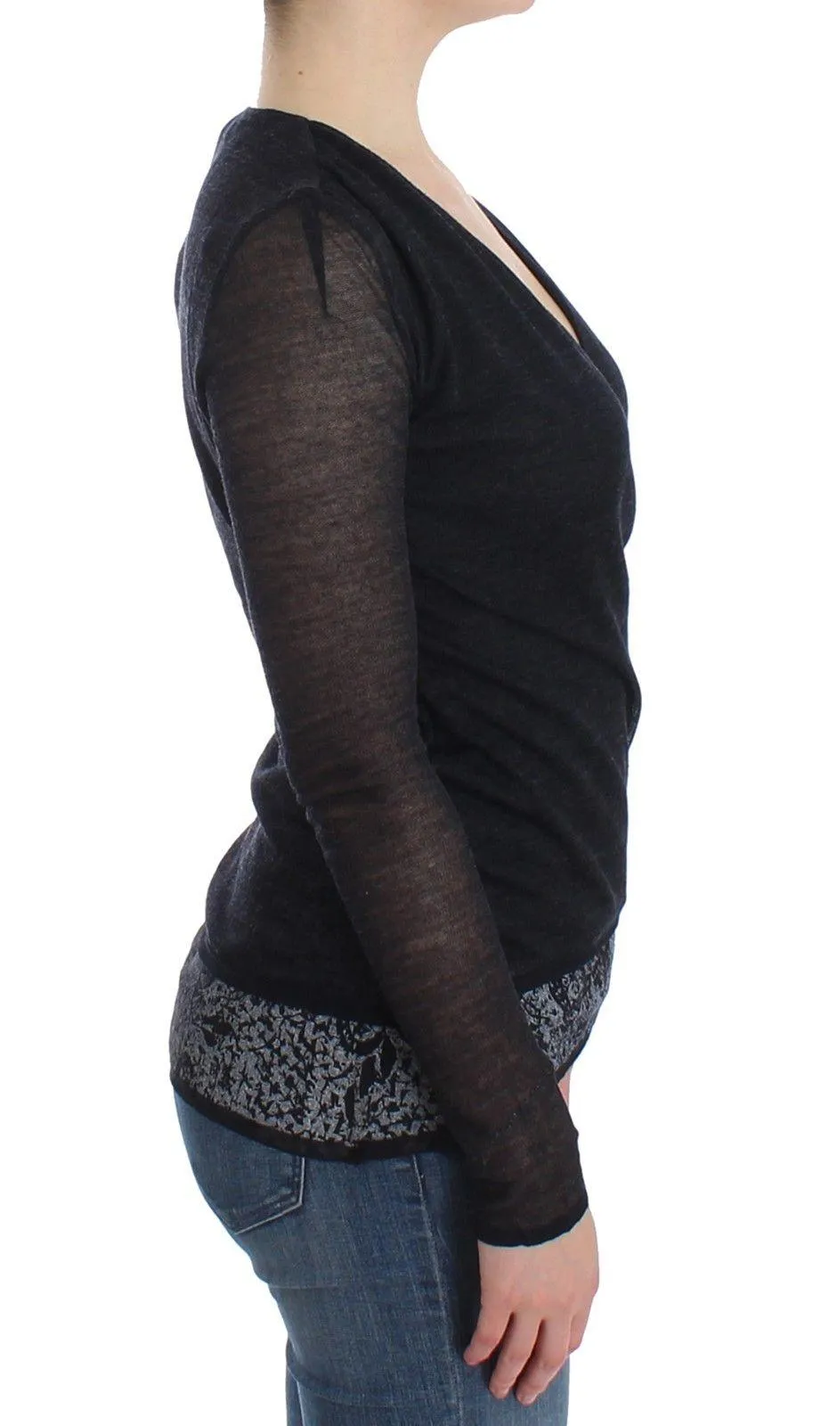 Ermanno Scervino Black Wool Blend Stretch Long Sleeve Sweater