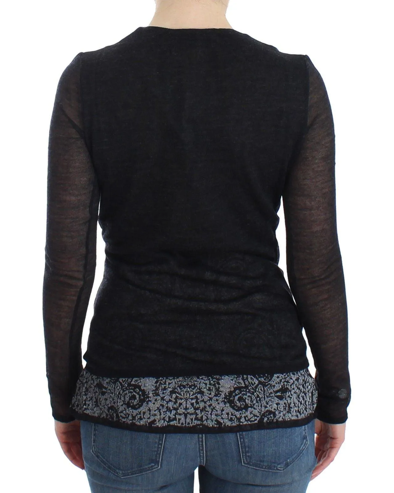 Ermanno Scervino Black Wool Blend Stretch Long Sleeve Sweater
