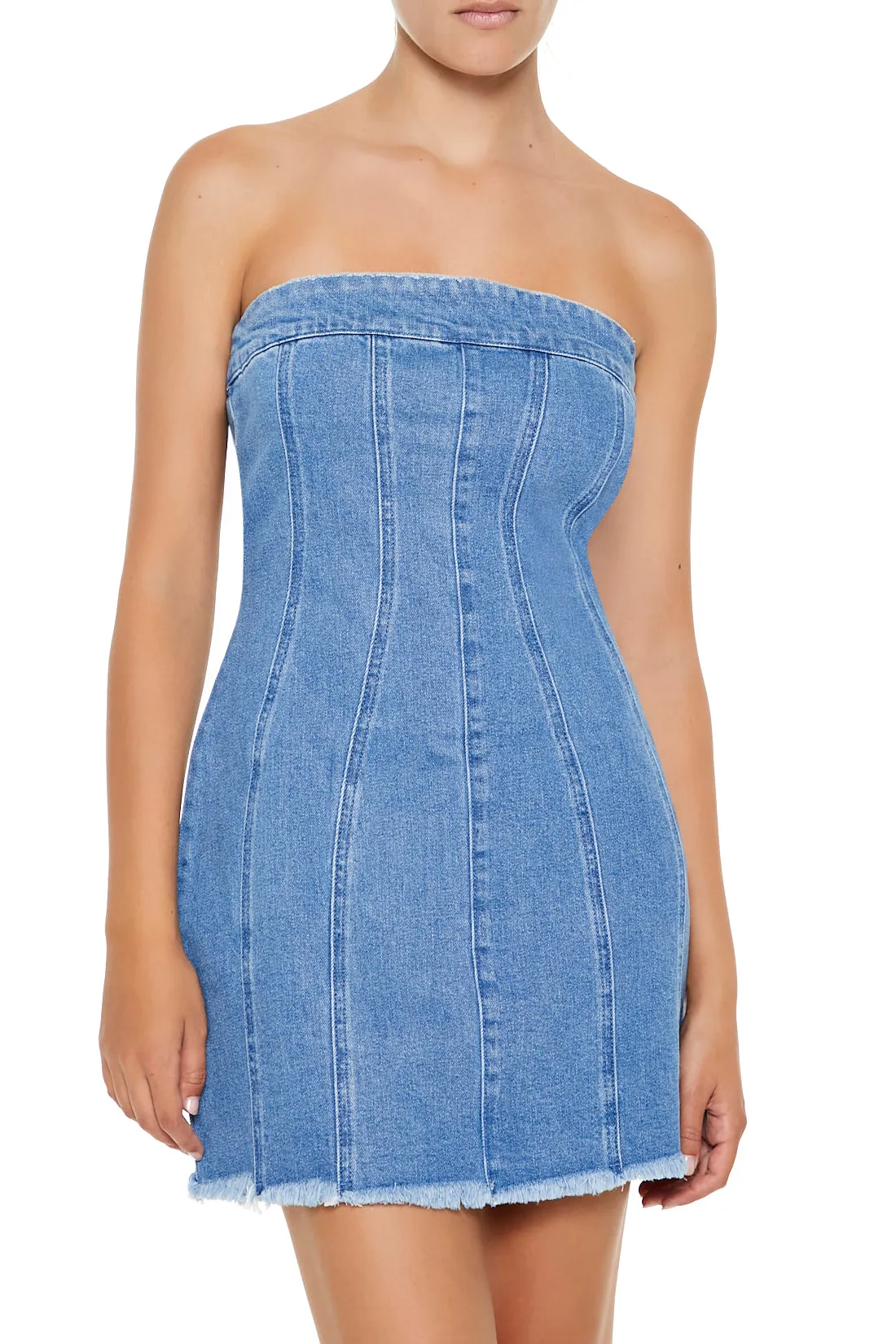 Frayed Denim Mini Tube Dress