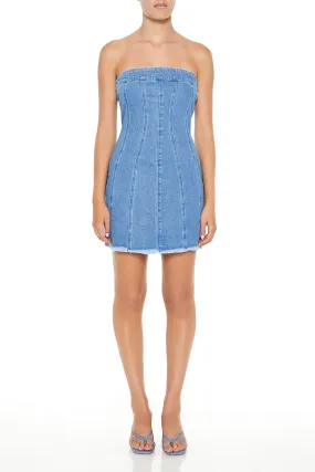 Frayed Denim Mini Tube Dress