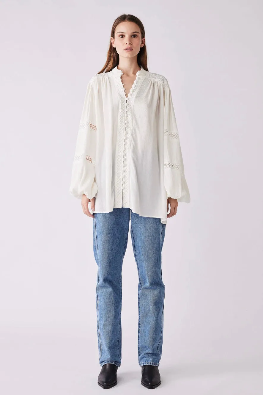 Harp Ivory Front Button Blouse