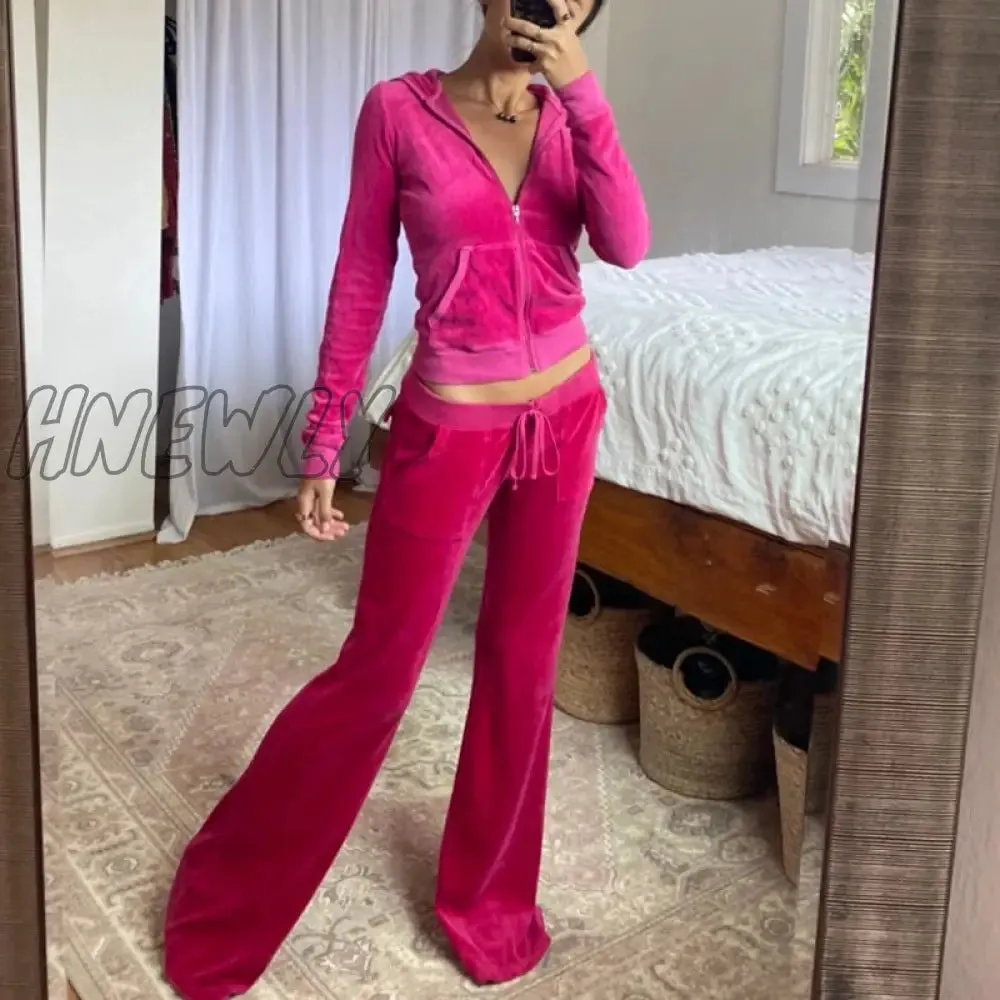Hnewly Velvet Wide Leg Pants Women Baggy Sweatpants Joggers Streetwear Harajuku Solid Fairy Grunge Trousers Capris Autumn