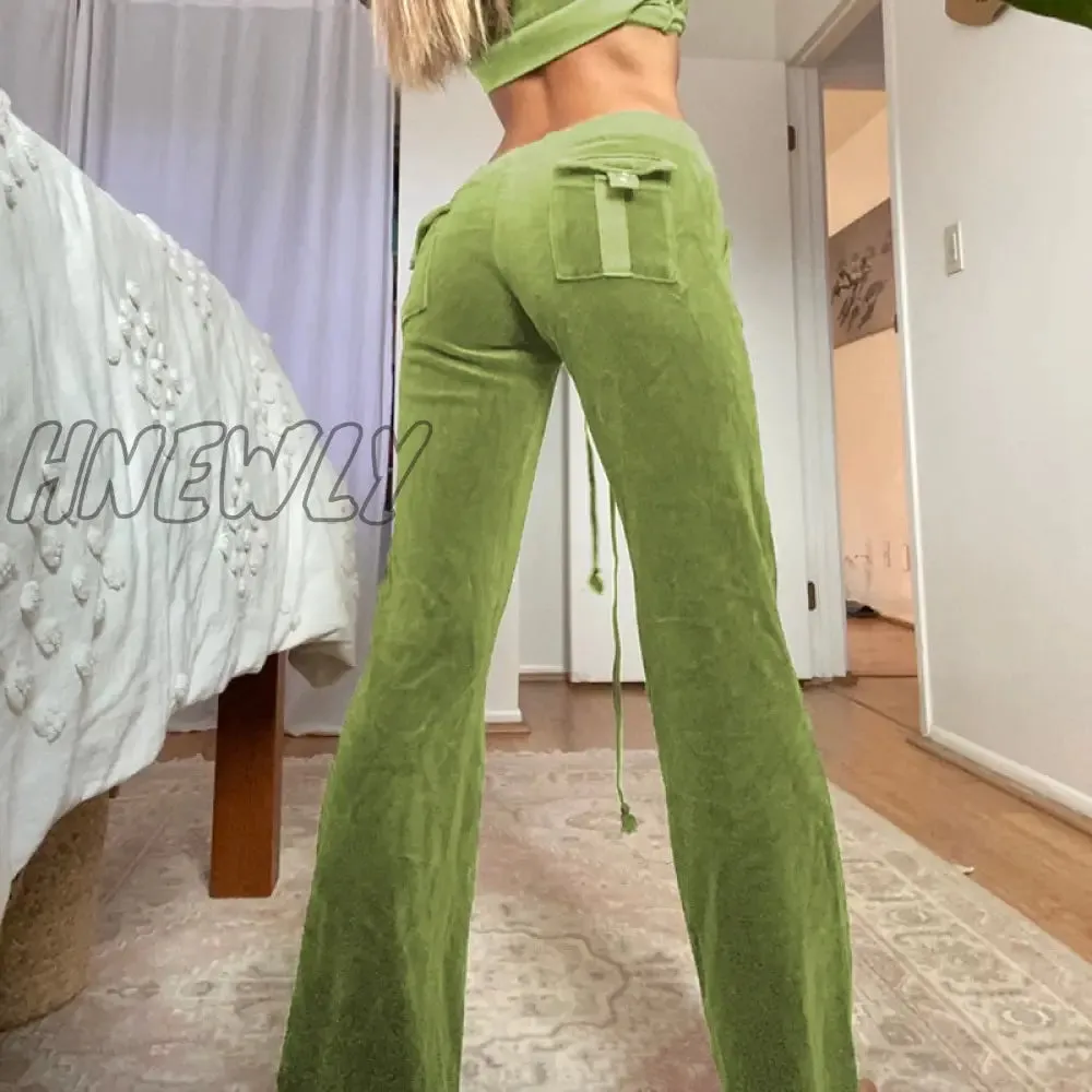 Hnewly Velvet Wide Leg Pants Women Baggy Sweatpants Joggers Streetwear Harajuku Solid Fairy Grunge Trousers Capris Autumn