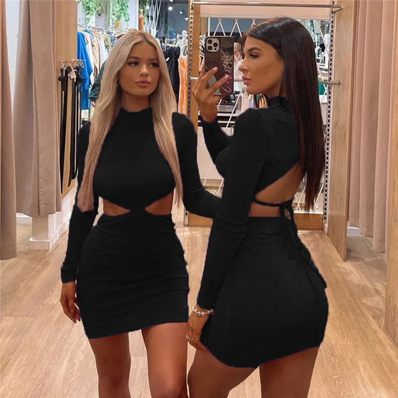 Knitted Waistless Long Sleeve Bodycon Mini Dress