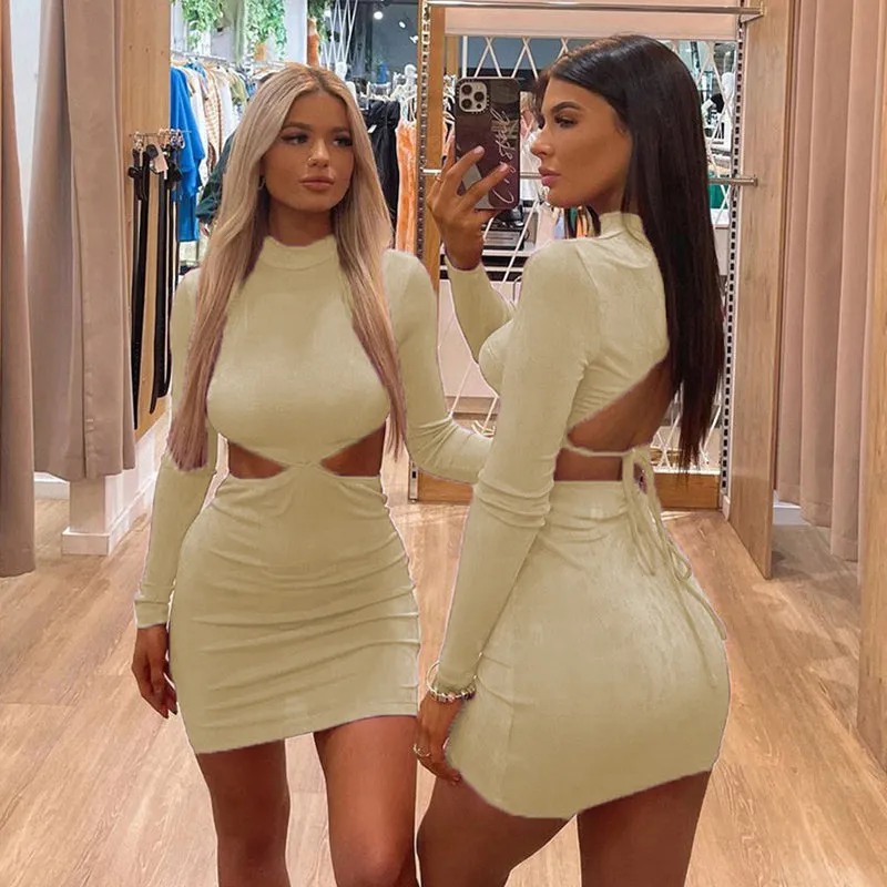 Knitted Waistless Long Sleeve Bodycon Mini Dress