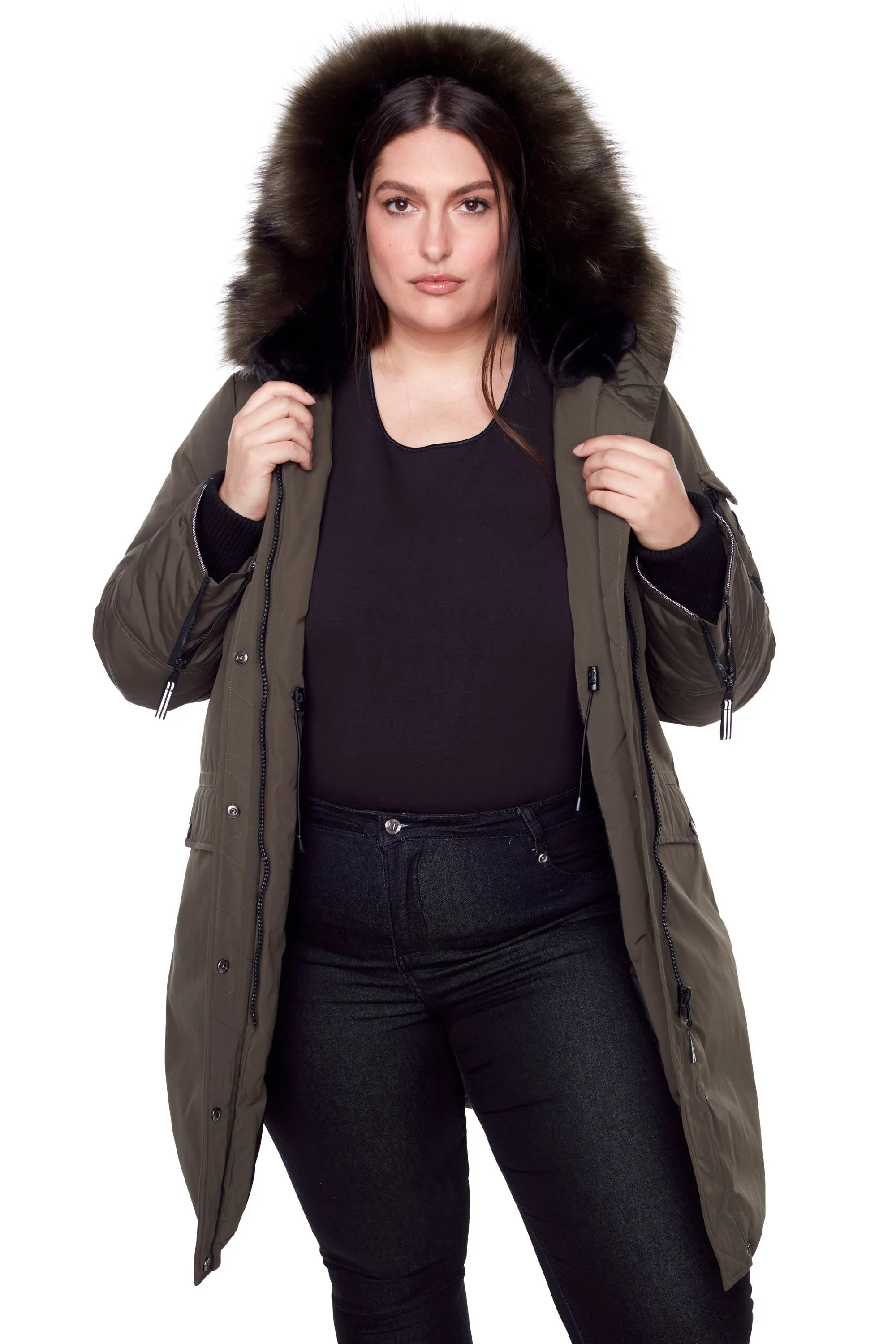 LAURENTIAN PLUS | WOMEN'S VEGAN DOWN (RECYCLED) LONG PARKA, OLIVE (PLUS SIZE)