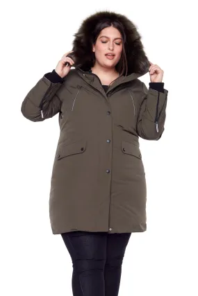 LAURENTIAN PLUS | WOMEN'S VEGAN DOWN (RECYCLED) LONG PARKA, OLIVE (PLUS SIZE)