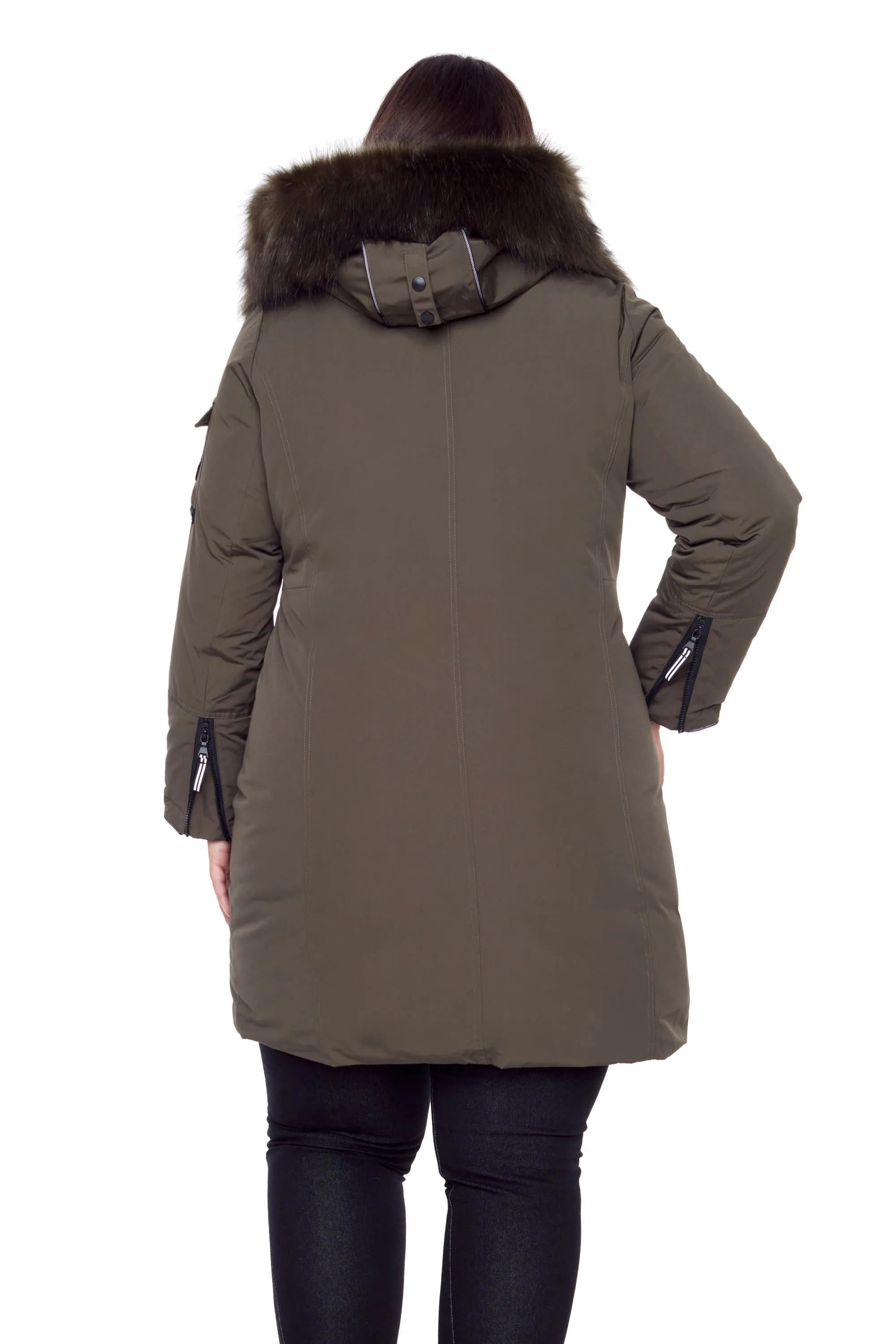 LAURENTIAN PLUS | WOMEN'S VEGAN DOWN (RECYCLED) LONG PARKA, OLIVE (PLUS SIZE)