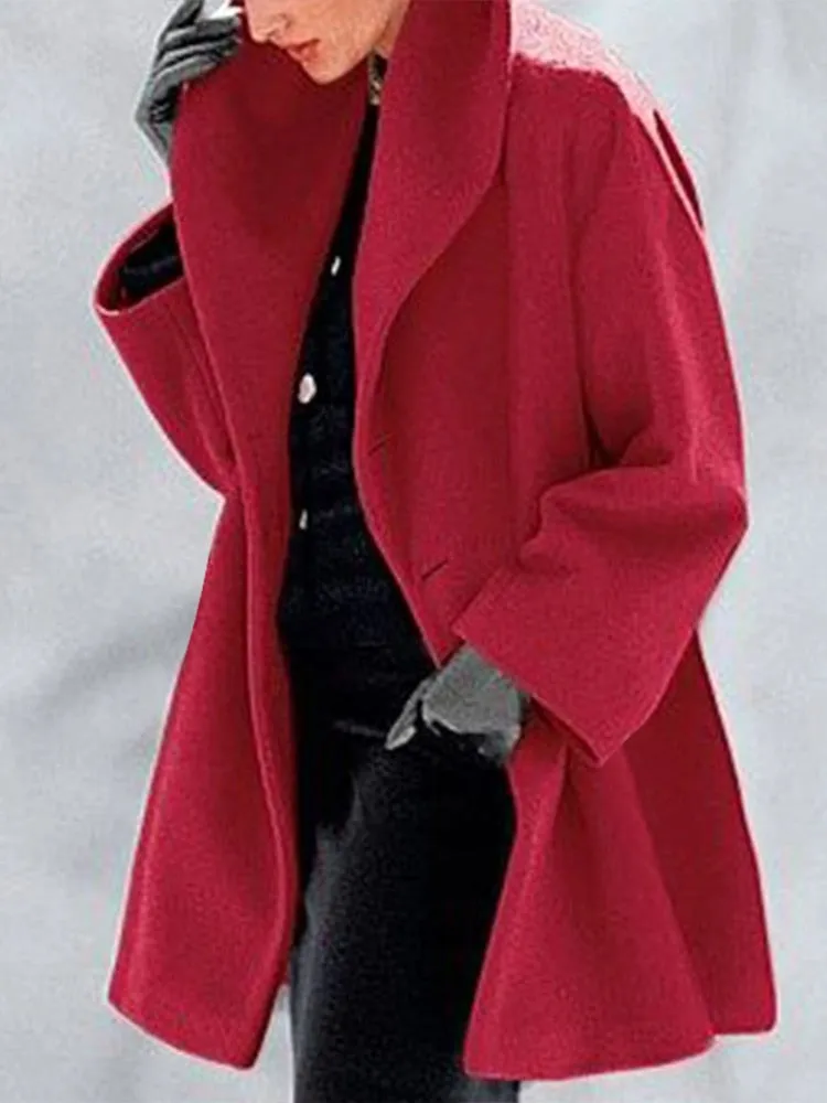 Long Sleeve Open Stitch Solid Wool Coat