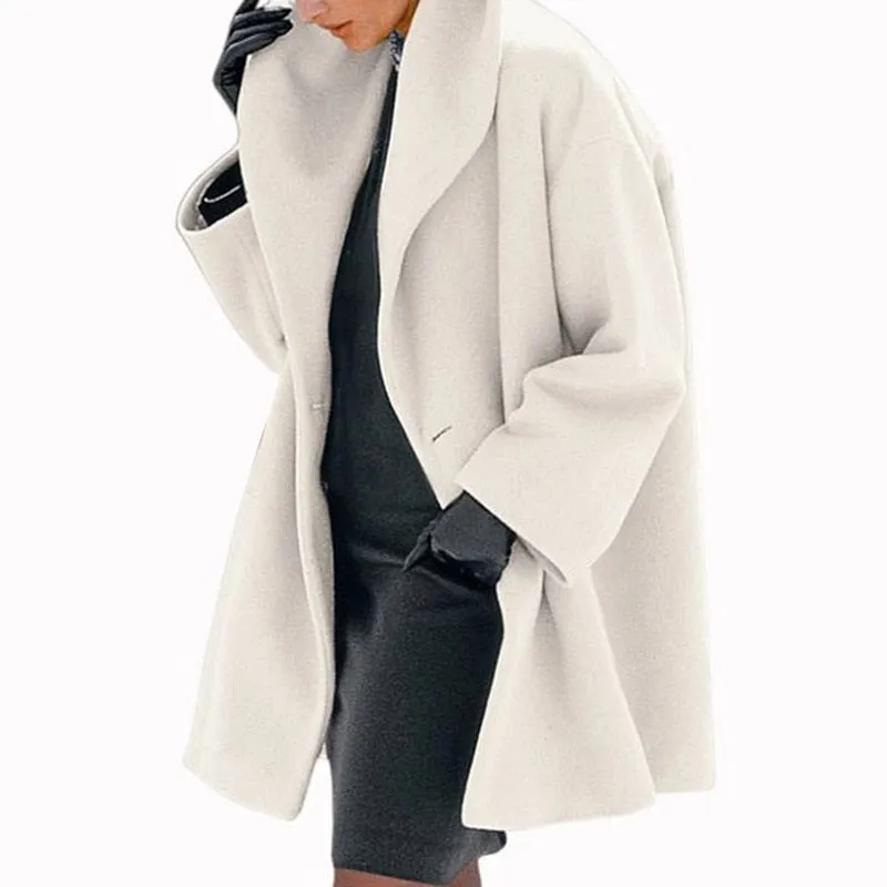 Long Sleeve Open Stitch Solid Wool Coat