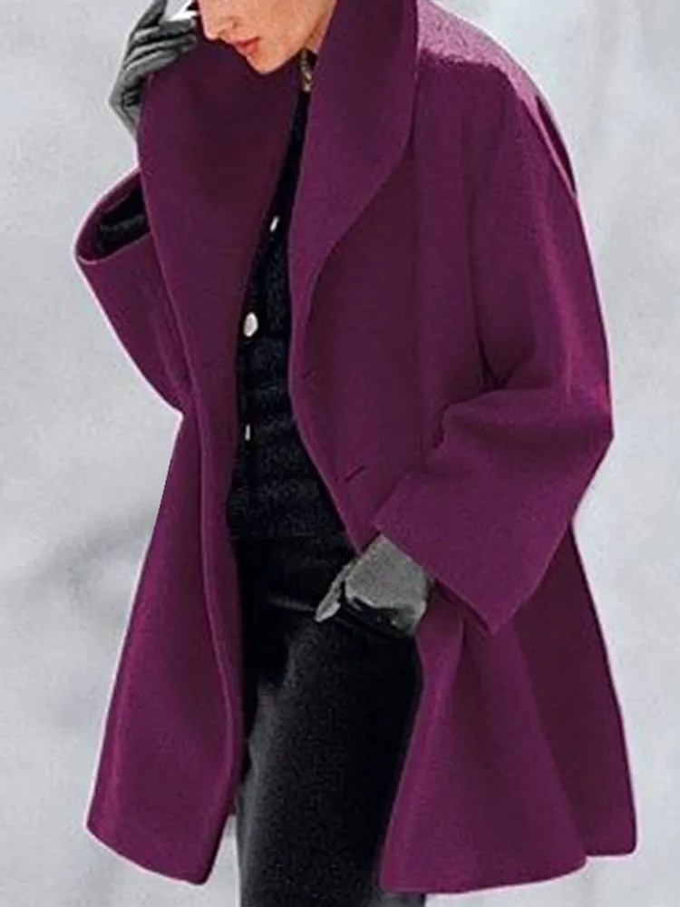Long Sleeve Open Stitch Solid Wool Coat