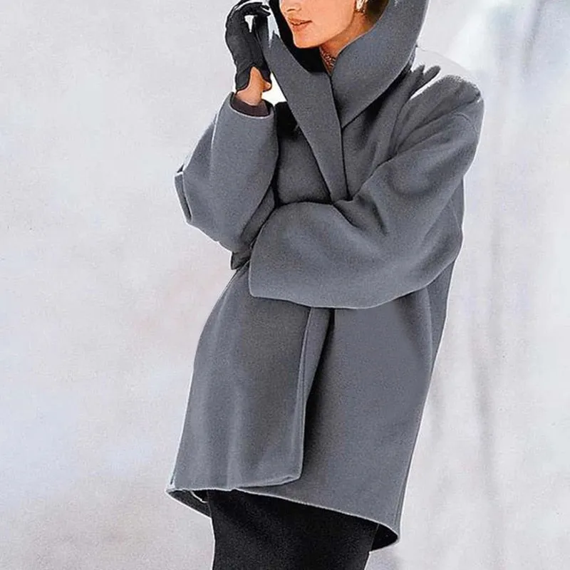 Long Sleeve Open Stitch Solid Wool Coat