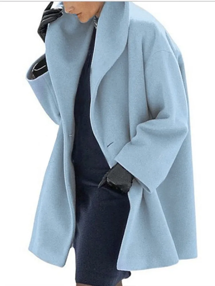 Long Sleeve Open Stitch Solid Wool Coat