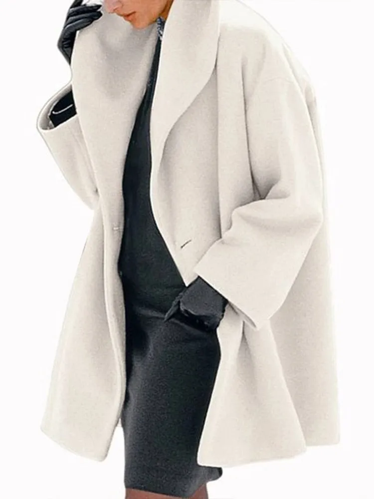 Long Sleeve Open Stitch Solid Wool Coat