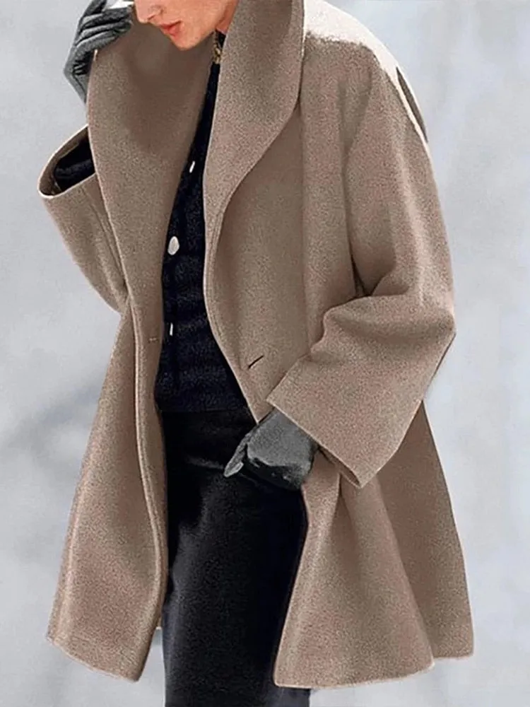 Long Sleeve Open Stitch Solid Wool Coat