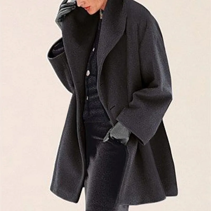 Long Sleeve Open Stitch Solid Wool Coat