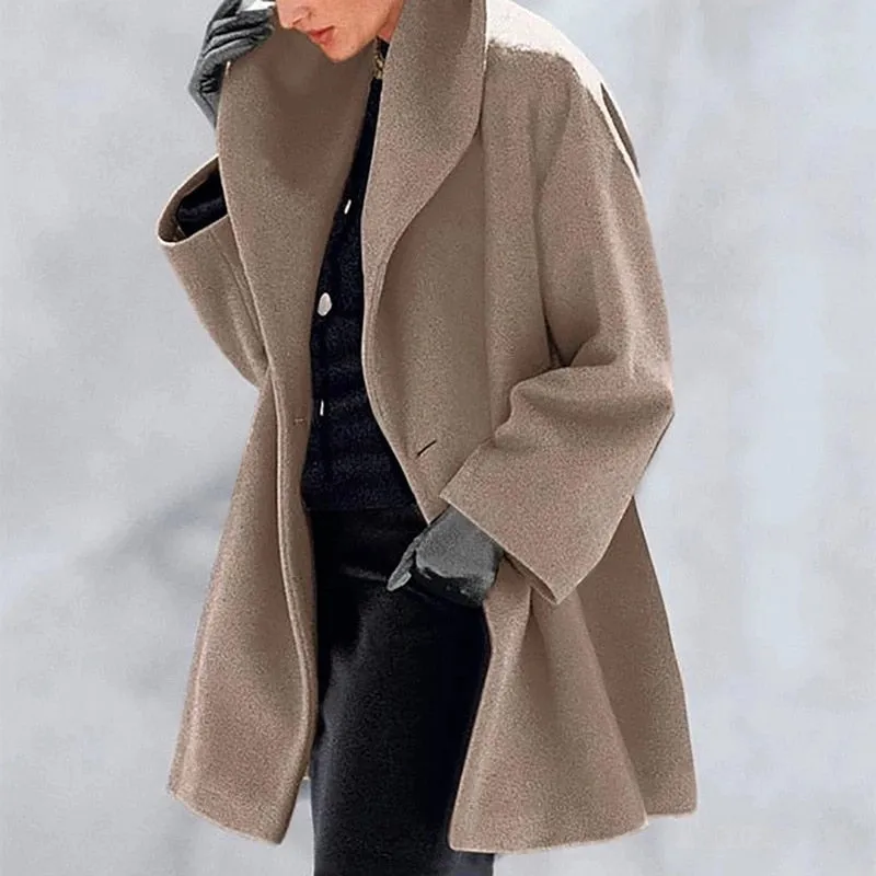 Long Sleeve Open Stitch Solid Wool Coat