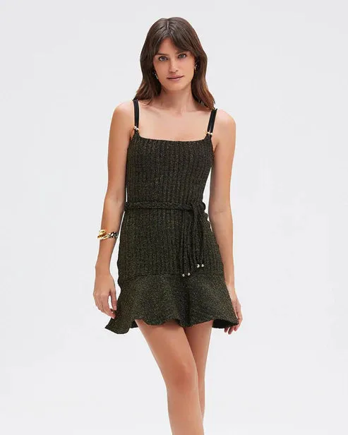 Metallic Knit Mini Dress - Black