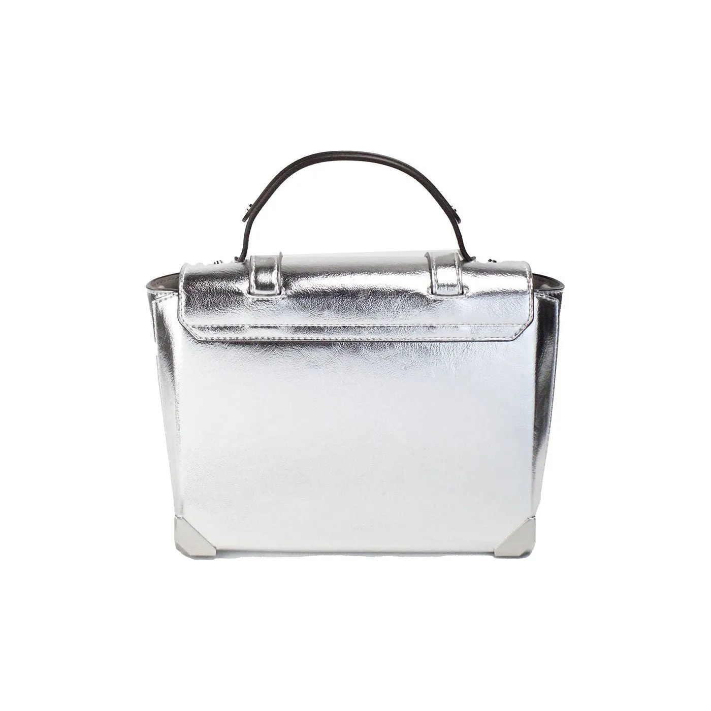 Michael Kors Manhattan Medium Silver Leather Top Handle Satchel Bag