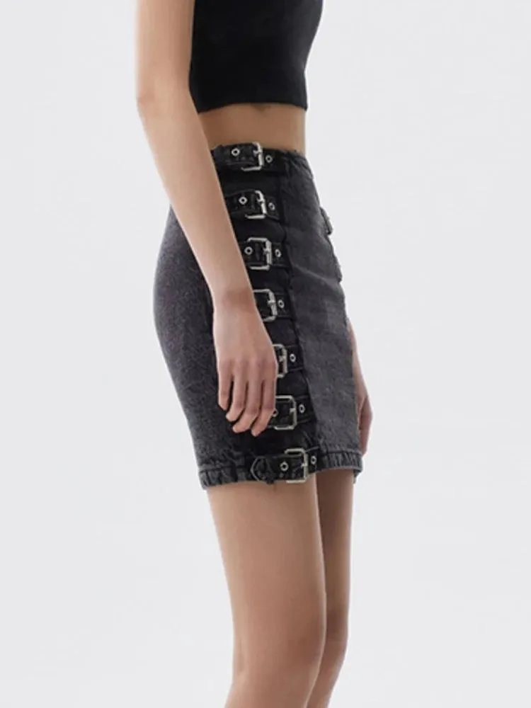 Patchwork Belt Denim Skirts For Women High Waist Slimming Solid Sexy Mini Bodycon Female Summer Fashion Clothing