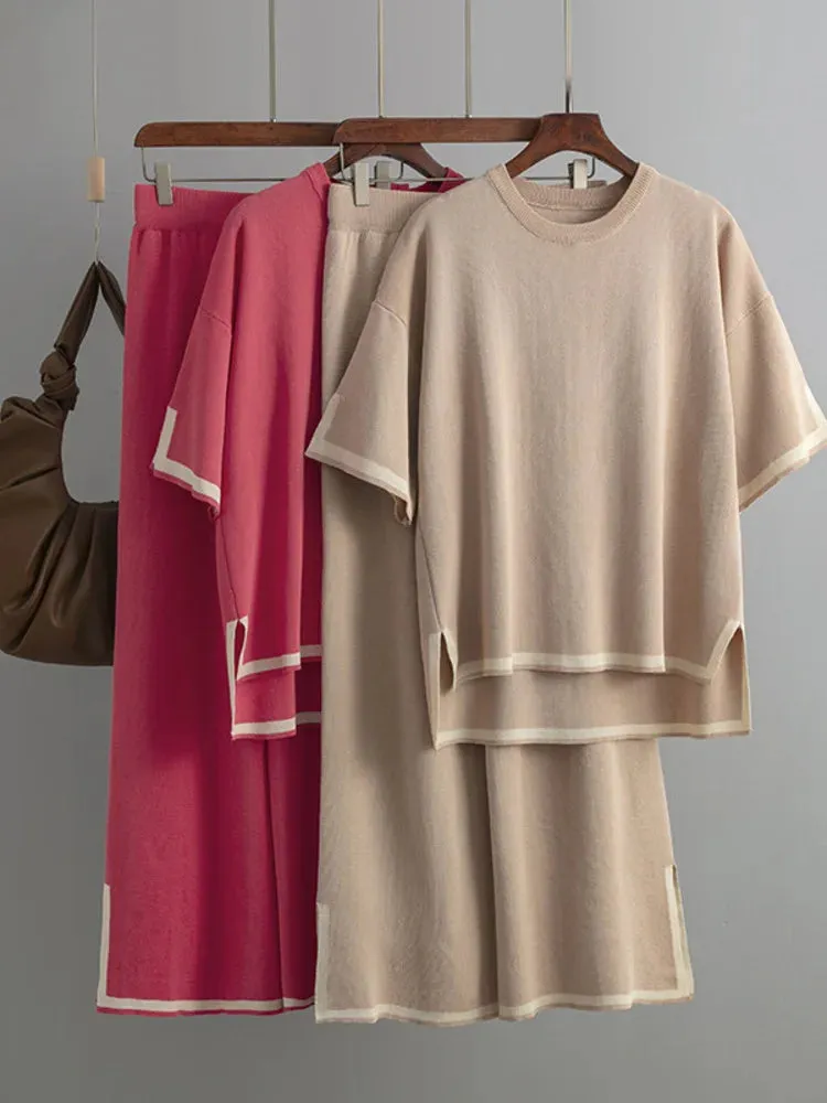 Pre Order:  Round Neck Short Sleeve Loose Top   High Waist Pants