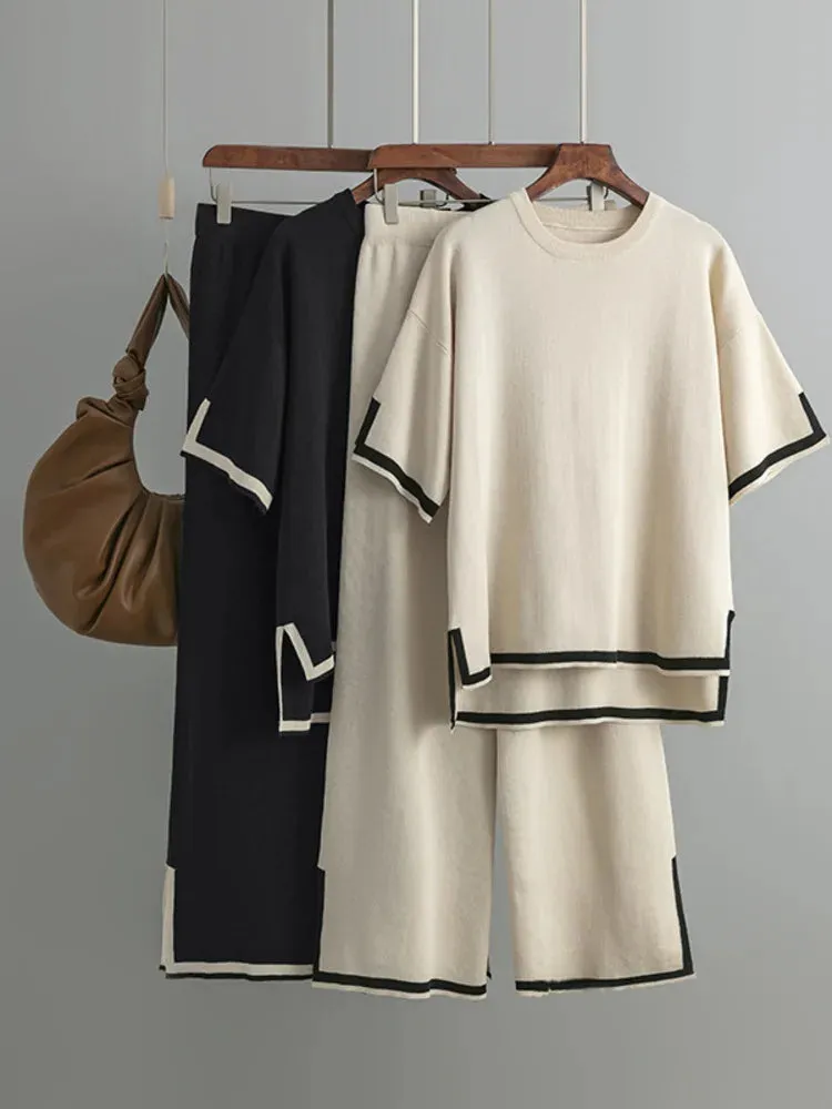 Pre Order:  Round Neck Short Sleeve Loose Top   High Waist Pants