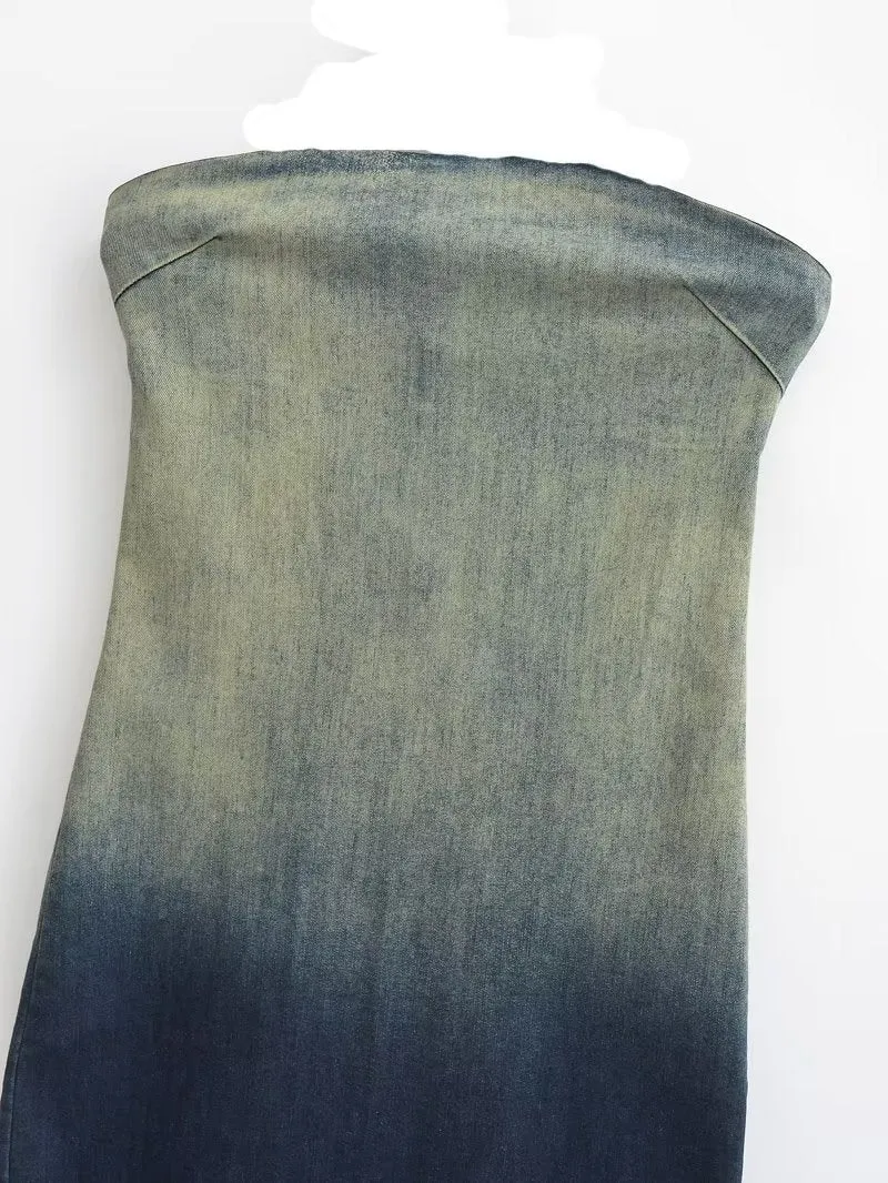 Pre Order:  Tube Strapless Gradient Denim Dress