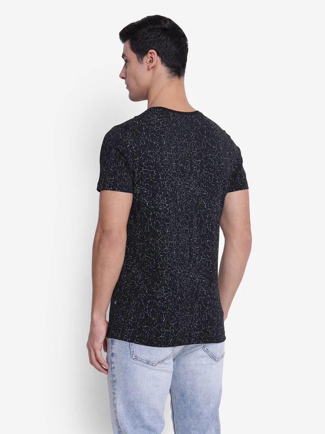 Printed Black Crew Neck Men T-Shirt for Men