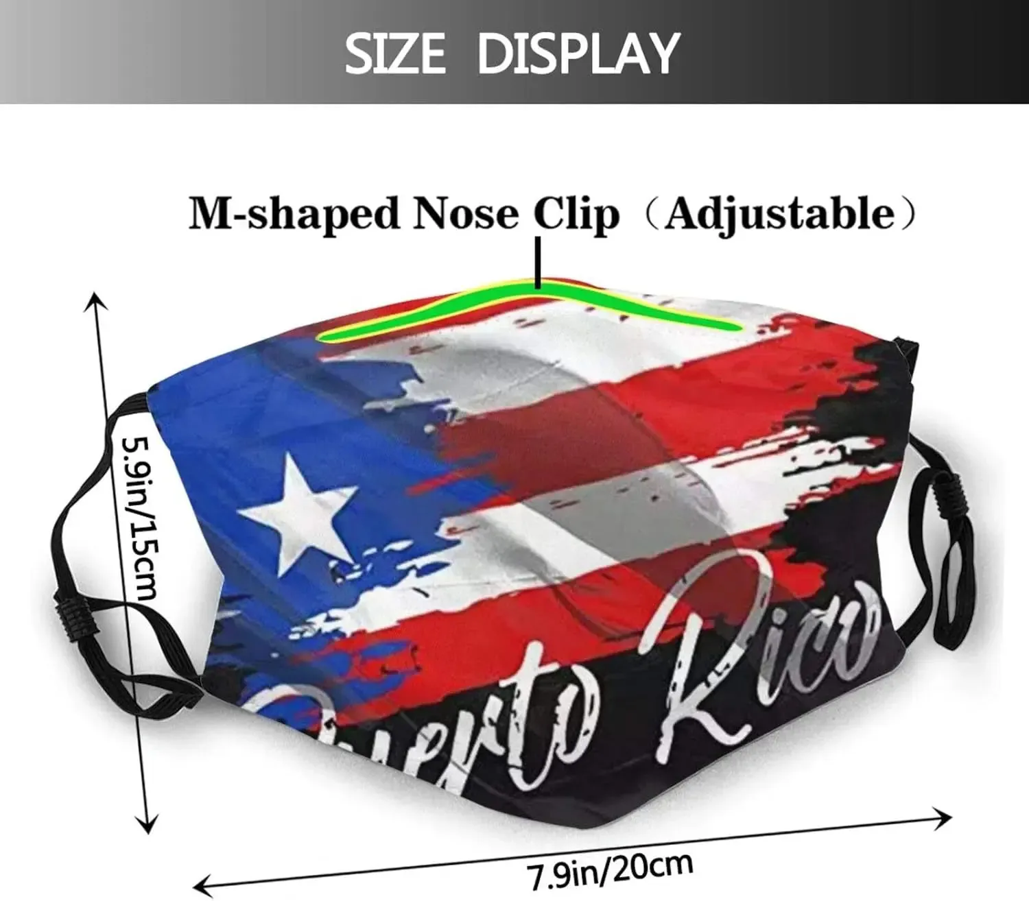Puerto Rico Flag Print Washable Cloth Scarf Face Mask Bandana Balaclava Breathable Reusable with 2 Filter for Adult Women Men & Teenager Outdoor Festival