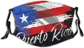 Puerto Rico Flag Print Washable Cloth Scarf Face Mask Bandana Balaclava Breathable Reusable with 2 Filter for Adult Women Men & Teenager Outdoor Festival